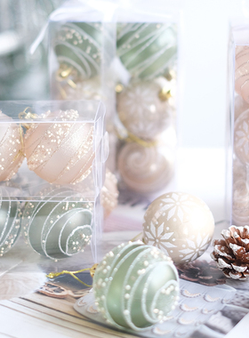 绿色系香槟色系6厘米6CM创意星河雪花圣诞球圣诞树挂件圣诞布置