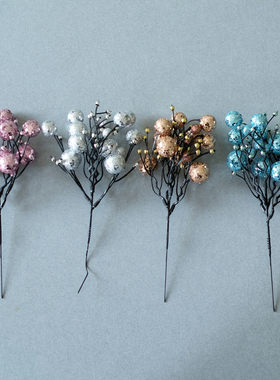 北欧蓝色粉色银色古铜色闪亮球串INS风圣诞插枝圣诞树配件装饰品