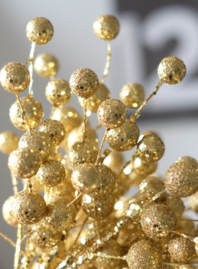 北欧INS金色银色闪亮球串圣诞婚礼布置办公室新年装饰圣诞树插枝