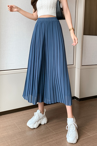 Real shot Chiffon pleated wide leg pants women's 2021 summer Korean casual pants high waist drop loose straight pants