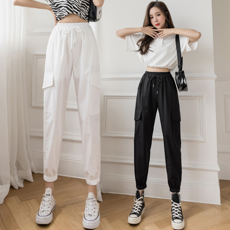 Real shot: sunscreen quick drying pants women 2021 summer new Korean leisure pants women's sports pants thin and slim overalls