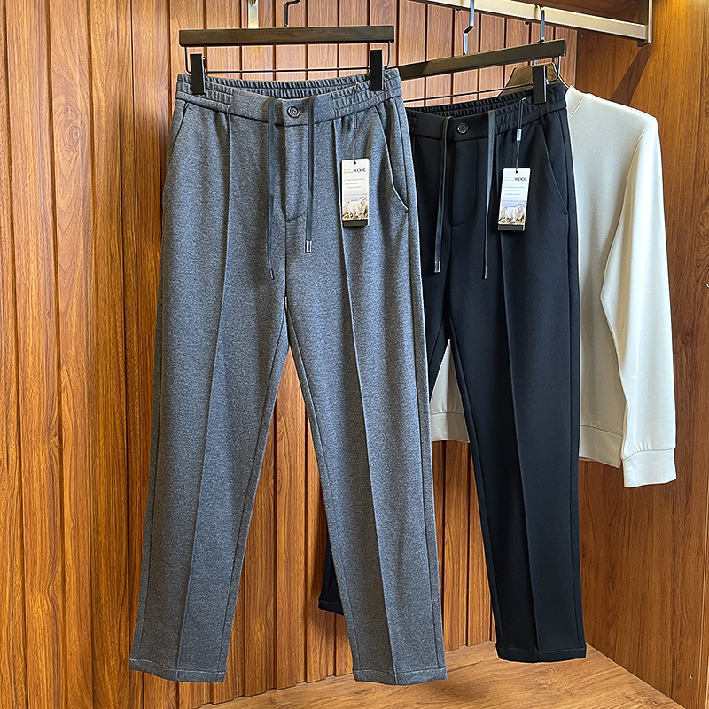 羊毛针织罗马布直筒休闲裤男秋冬