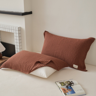 75条纹格子美拉德色系纯棉吸汗枕巾 全棉A类色织枕巾52 单个装