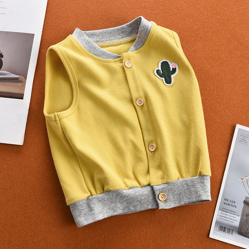 宝宝单层纯棉马甲婴儿开衫上衣春夏款薄款儿童小坎肩背心外搭韩系