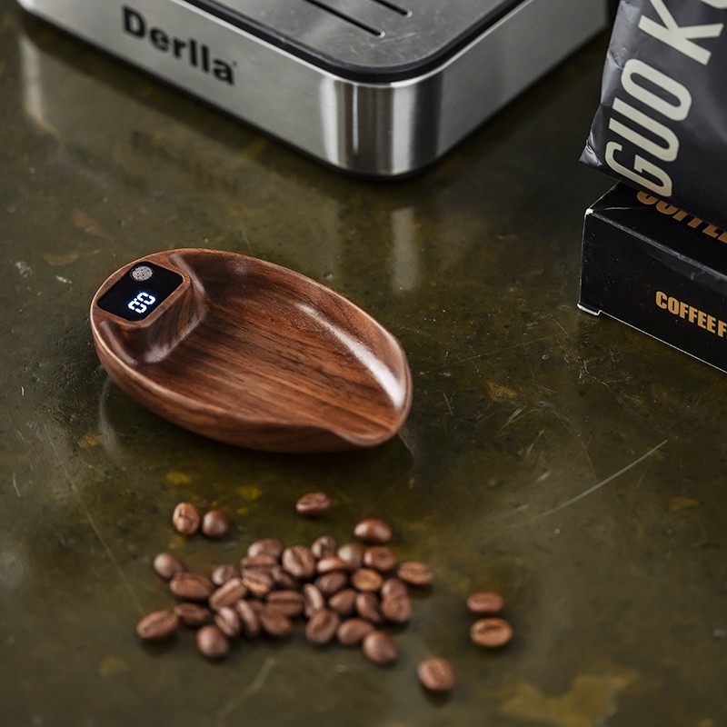 天然黑胡桃实木咖啡豆专用电子秤克称手冲咖啡称豆秤意式克数豆盘