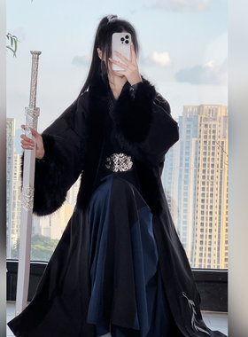 【墨竹】冬款宋制汉服加厚毛呢长褙子超暖男女cp情侣秋冬日常刺绣