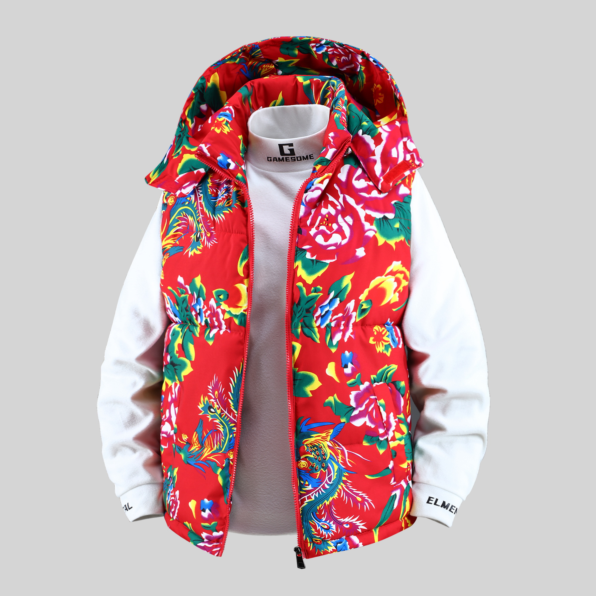 冬北花色保暖坎肩背心马甲