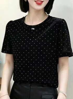 416正品.爆款2026春夏季时尚烫钻短袖T恤女气质减龄显瘦上衣