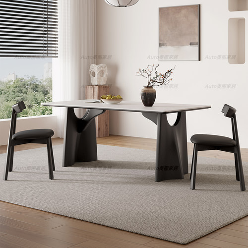 飞鸦意式极简岩板餐桌实木餐桌椅