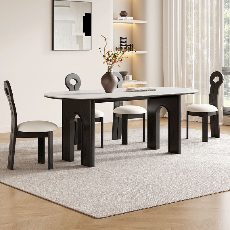 实木小户型意式极简白色岩板长方形餐桌椅组合家用现代简约饭桌子