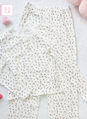 6IXTY8IGHT 68家居服舒适莫代尔睡衣女圆领可爱印花柔软