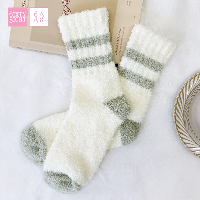 全店袜子【3双任选】68简约条纹中筒袜舒适百搭柔软袜子时尚