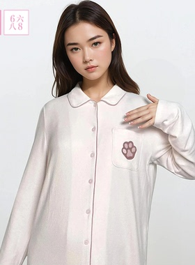 6IXTY8IGHT 68长袖睡裙可爱猫爪刺绣柔软宽松家居服女士秋季睡衣