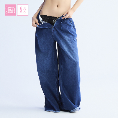 68女装夏高腰牛仔阔腿裤