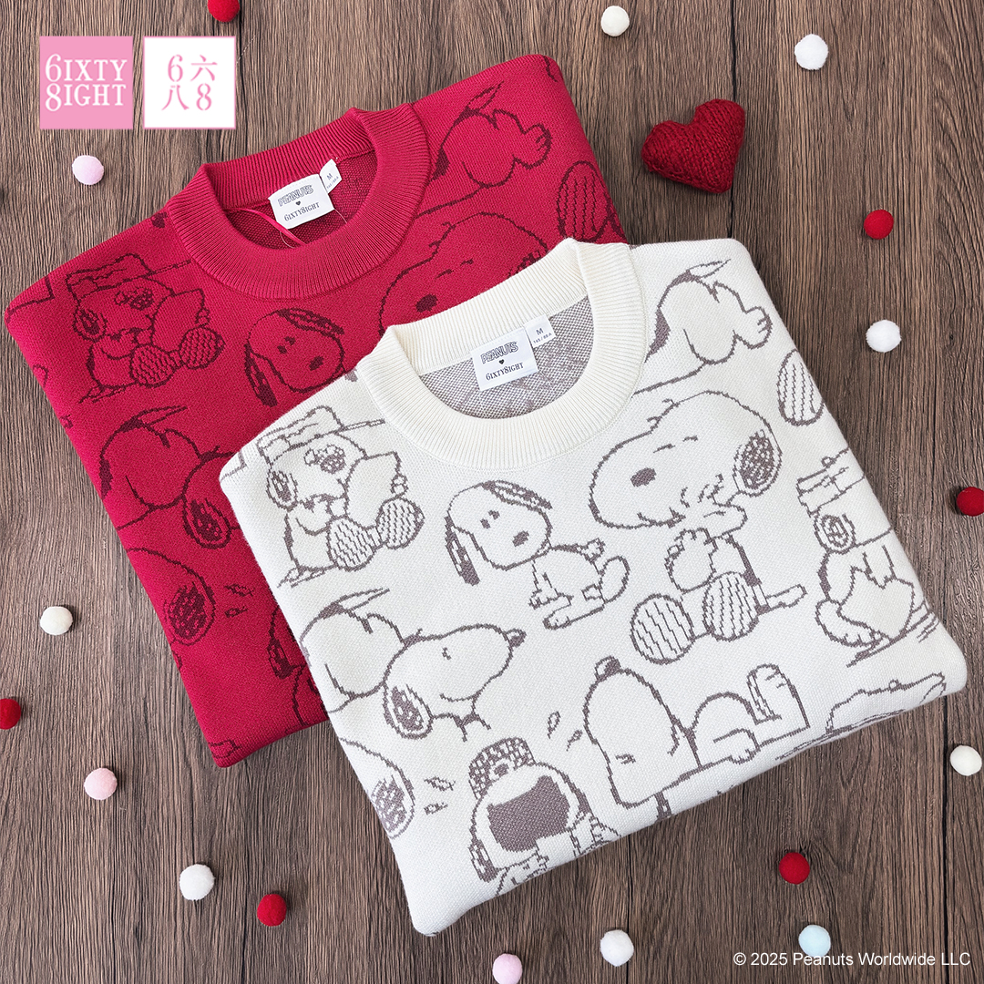 【史努比联名】68女装圆领卡通印花长袖针织衫柔软舒适