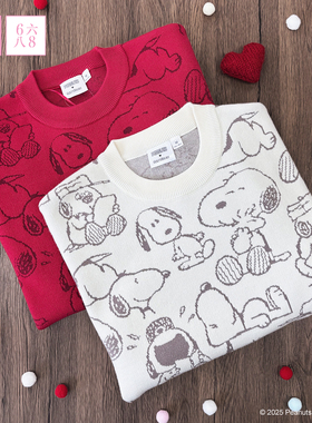 【史努比联名】68女装圆领卡通印花长袖针织衫柔软舒适红色