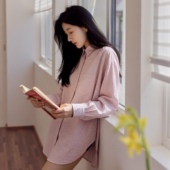 睡衣上衣可外穿 翻领长袖 6IXTY8IGHT 68家居服女条纹时尚