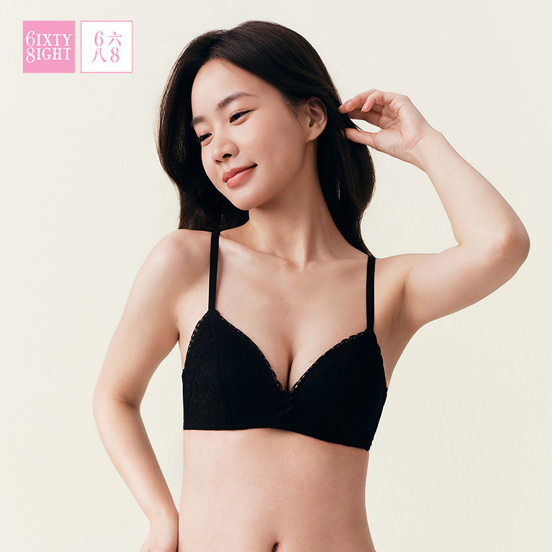 68内衣女26新品甜美花卉蕾丝无钢圈法式三角杯薄杯文胸罩透气舒适