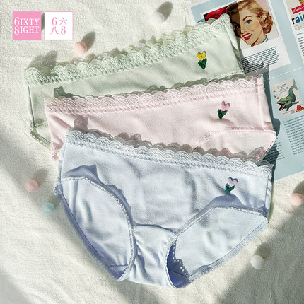 全店任选【128元5条】68内裤女低腰刺绣纯棉裆三角裤7A抑菌柔软