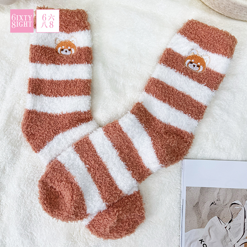 全店袜子【3双任选】6IXTY8IGHT 68条纹绣花中筒袜子百搭柔软时尚