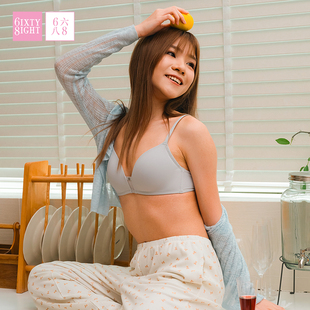 6IXTY8IGHT 饰无钢圈上薄下厚深V文胸罩 68内衣女小胸聚拢金属装