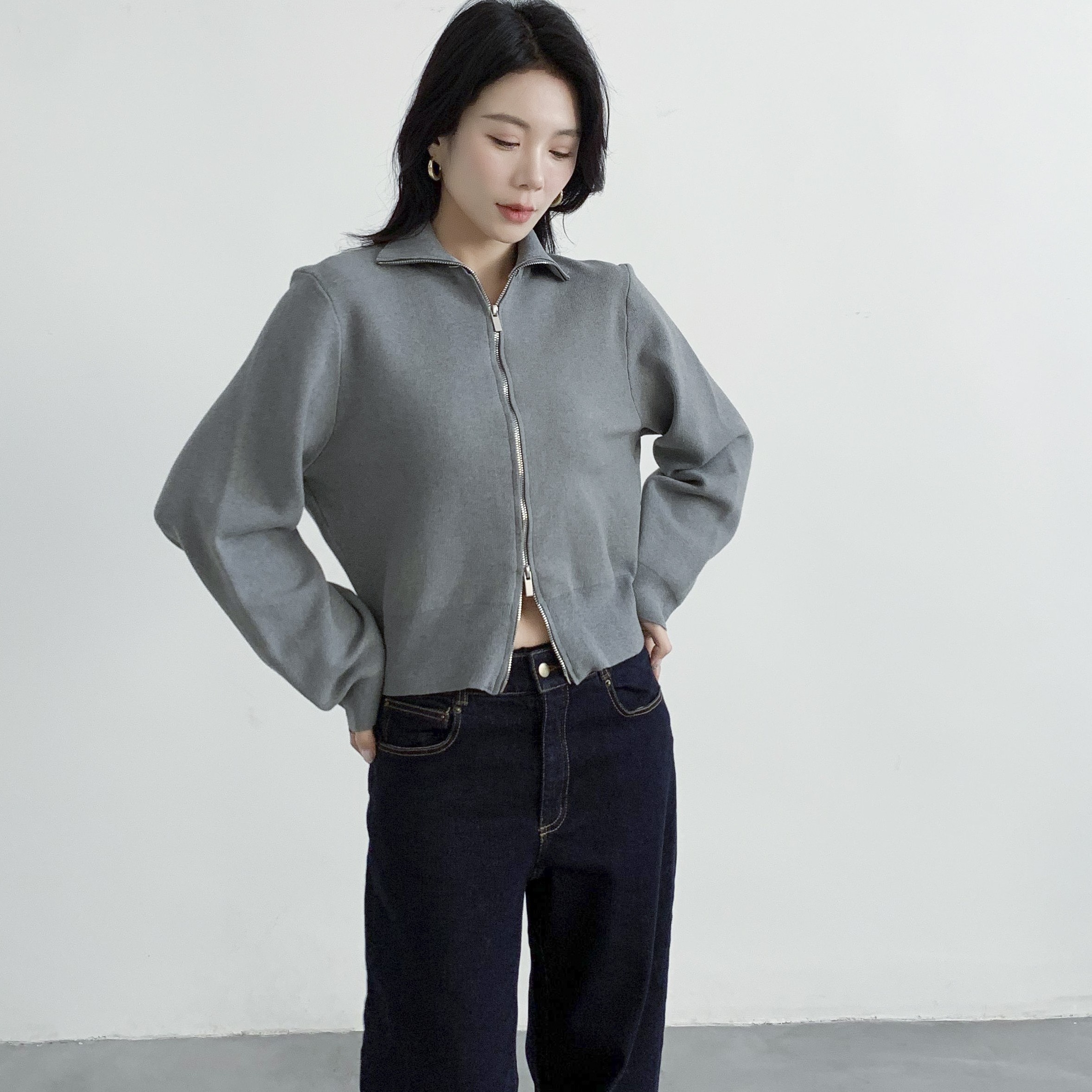 现货 原厂品质26春季 高领毛衣拉链纯棉短款针织开衫女 超细16针