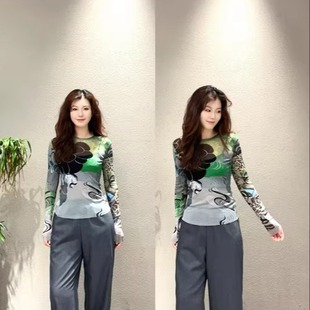 轻薄弹力修身 现货 25秋新款 原 网纱皮肤衣T恤女 商场品质