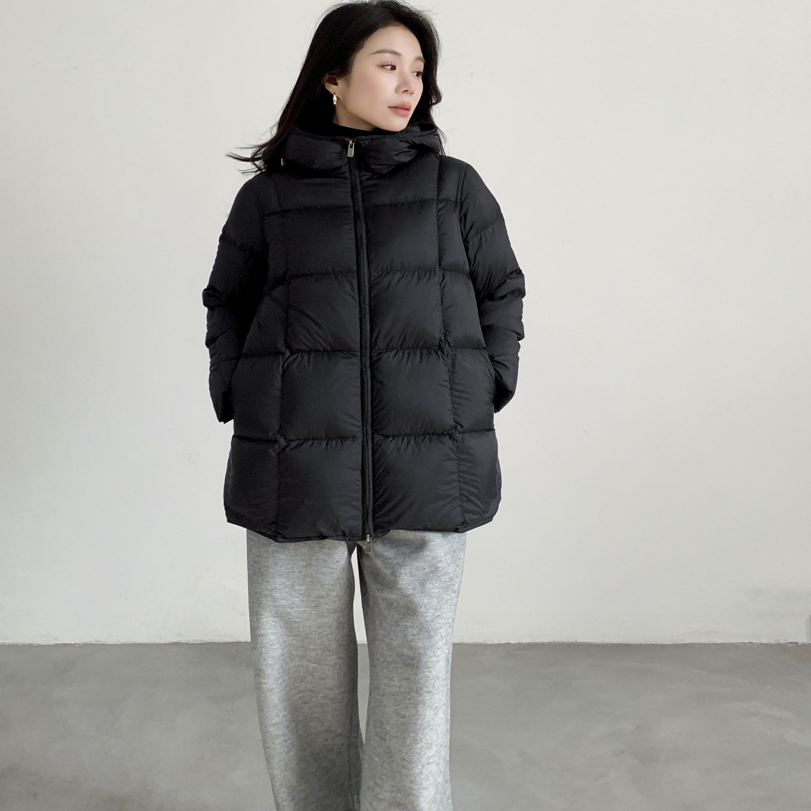 纯色直筒长袖 2025年冬季新款90白鸭绒中长款连帽拉链羽绒服女