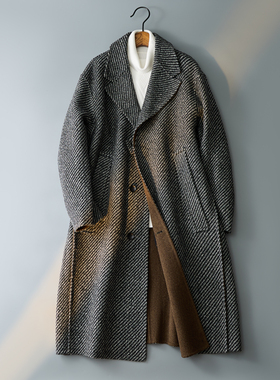 双面呢西装领羊毛呢子大衣大斜纹AB面撞色外套钱塘6016-2050P495