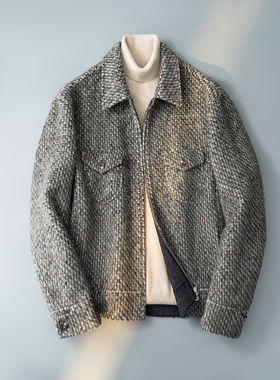 2025新款夹克咖色千鸟格短款毛呢外套呢子上衣6016-5401P465控799