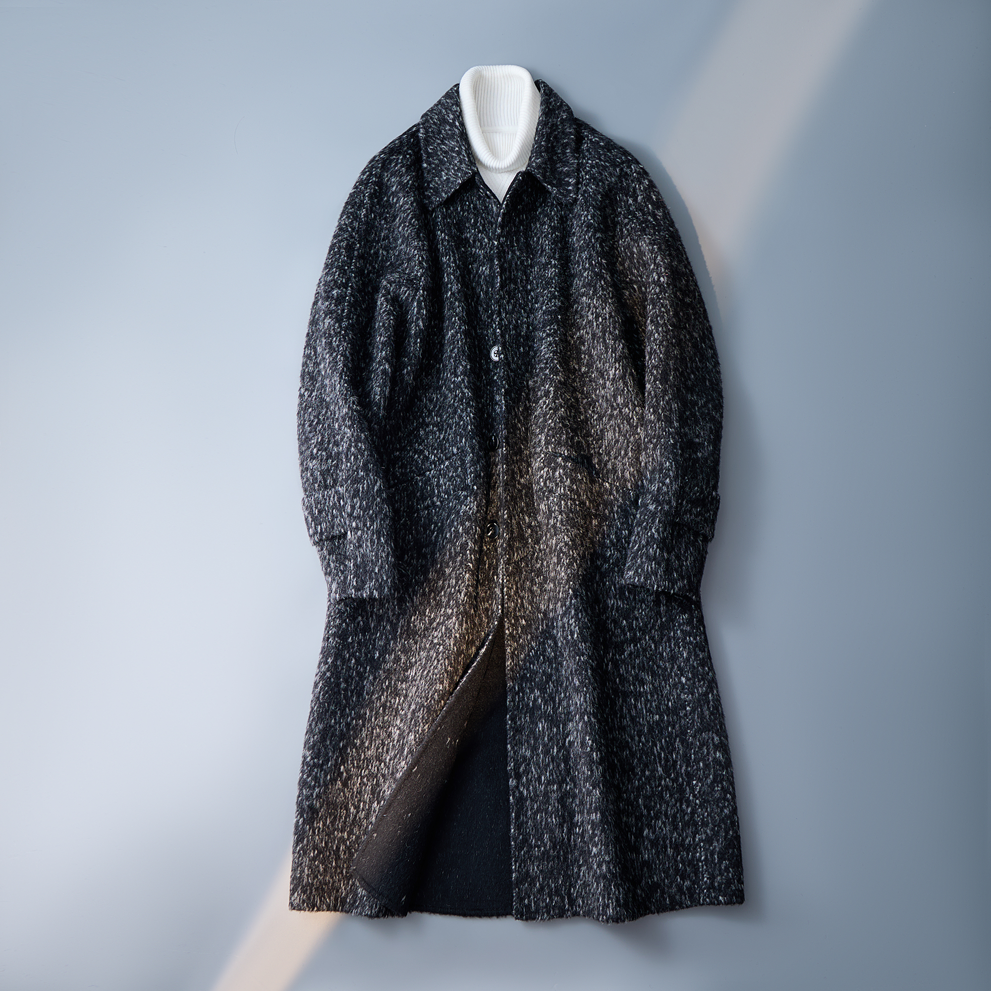 黑白点中长款羊驼毛风衣翻领毛呢外套羊毛冬装6016-5800P478控799，男装风衣，钱塘大厦6016