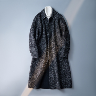 5800P478控799 6016 黑白点中长款 羊驼毛风衣翻领毛呢外套羊毛冬装