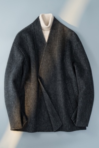 澳洲羊毛新中式风茶服毛呢大衣V领灰色6016-8508P399控788图片