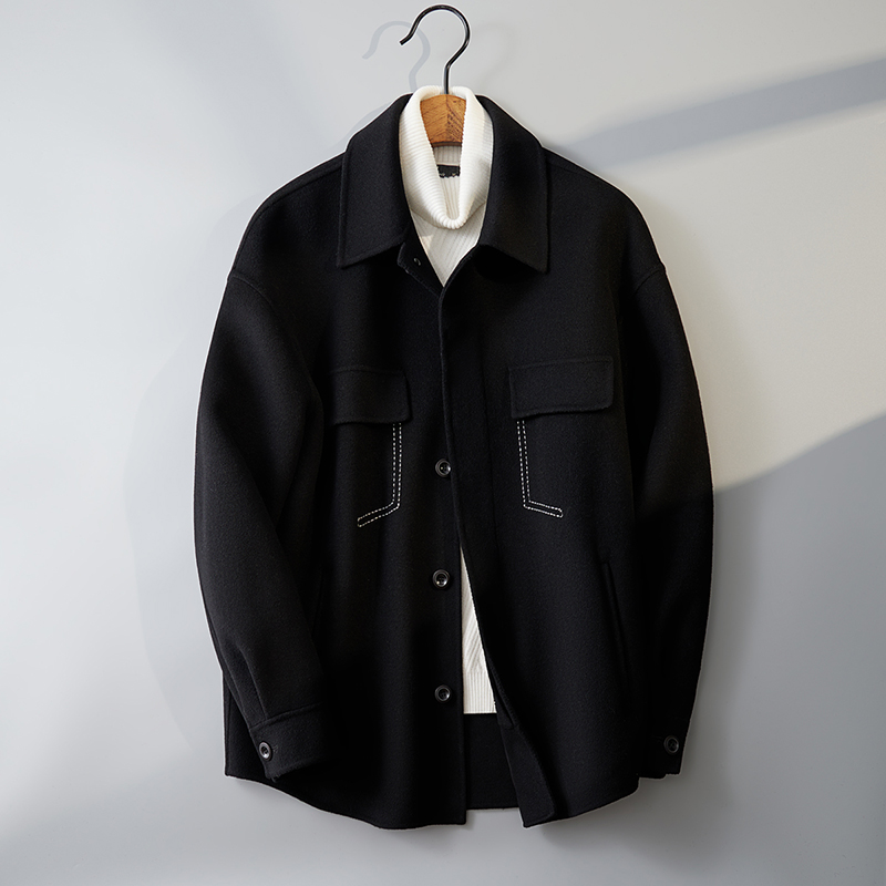 爆秋冬青年男士短款翻领休闲毛呢外套衬衫钱塘6016-8157P315，男装衬衫，钱塘大厦6016