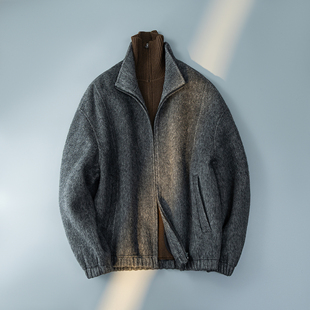 5907P388控699 6016 下摆松紧收口 翻领毛呢夹克男羊毛外套