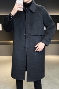 模特图双面呢中长款翻领毛呢外套羊毛风衣冬装6016-5881P358控688图片