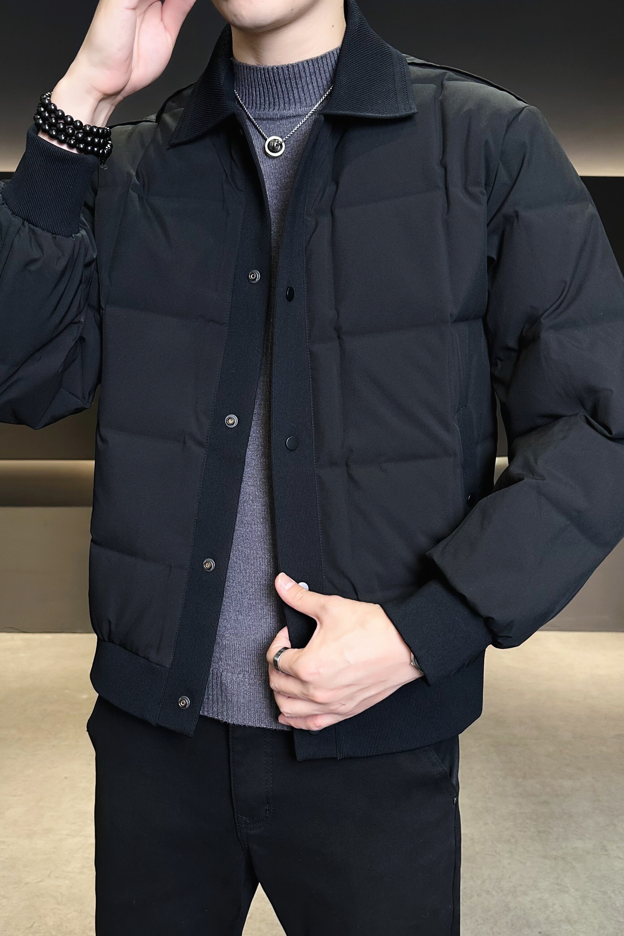 模特图豆腐块格子羽绒服简约内搭外穿羽绒衣拼接6016-25111P265,男装羽绒服,钱塘大厦6016
