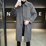 双面呢中长款翻领毛呢外套羊毛风衣炭灰色6016-5881P358控688，男装风衣，钱塘大厦6016