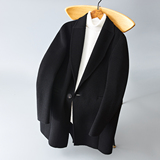 休闲毛呢外套简约西装领中长款呢子风衣黑色钱塘6016-2034p430，男装西服套装，钱塘大厦6016