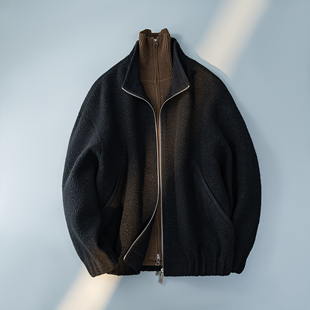5802P3348控688 6016 下摆松紧收口 翻领毛呢夹克男羊毛颗粒外套