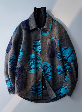 翻领宽毛呢大衣男秋冬毛呢外套纹理肌理感6016-95291P358控699