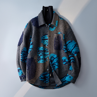 翻领宽毛呢大衣男秋冬毛呢外套纹理肌理感6016 95291P358控699