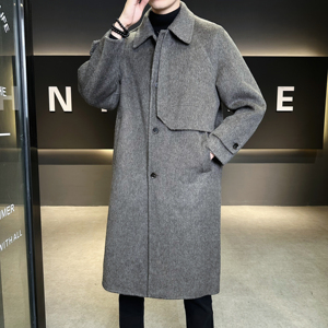 模特图双面呢中长款翻领毛呢外套羊毛风衣冬装6016-5881P358控688，男装风衣，钱塘大厦6016