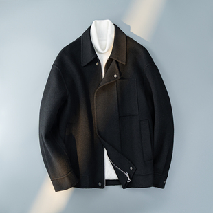1198P325 呢子黑色钱塘6016 100%全羊毛夹克 口袋设计拉链翻领男士
