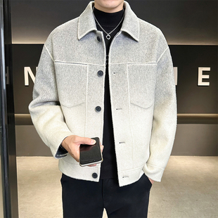 Y007P355控459 翻领休闲毛呢外套夹克钱塘6016 渐变模特秋男士 短款