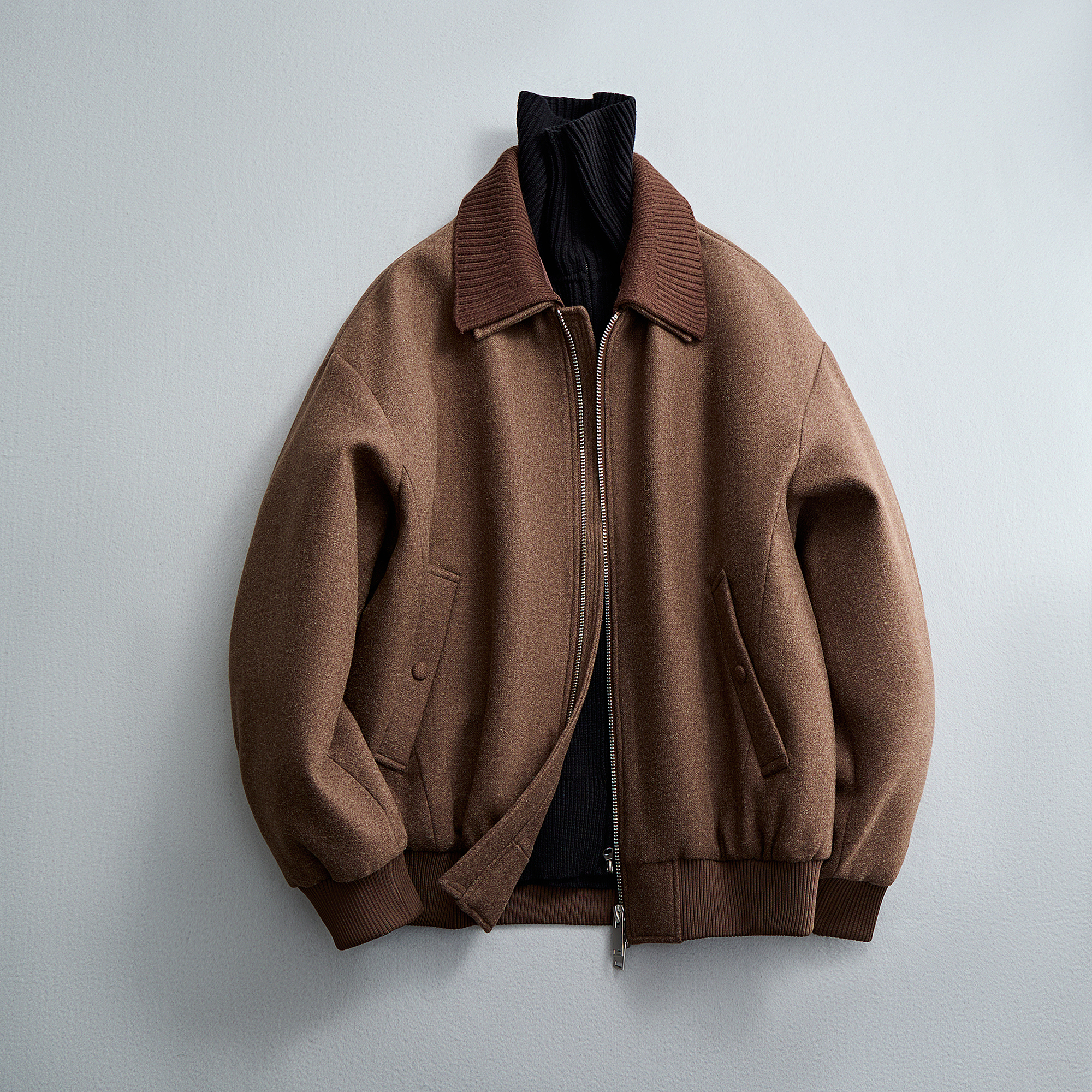 螺纹收腰呢子夹克羽绒服双领可脱卸羽绒衣6016-25320P350控699，男装夹克，钱塘大厦6016