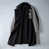 格子拼接休闲毛呢外套简约西装领长款呢子风衣外套6016-863p480，男装西服套装，钱塘大厦6016