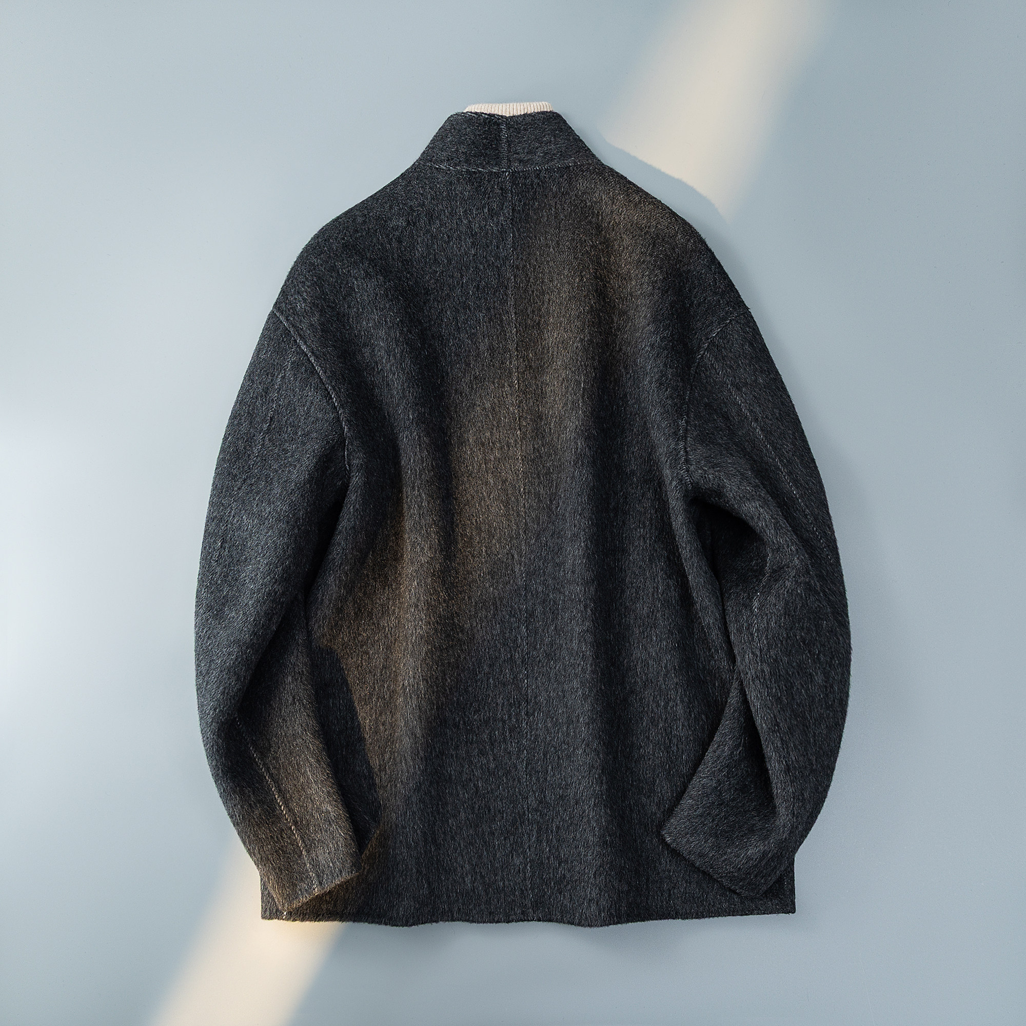 澳洲羊毛新中式风茶服毛呢大衣V领灰色6016-8508P399控788,男装毛呢大衣,钱塘大厦6016