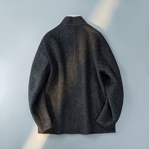 澳洲羊毛新中式风茶服毛呢大衣V领灰色6016-8508P399控788图片
