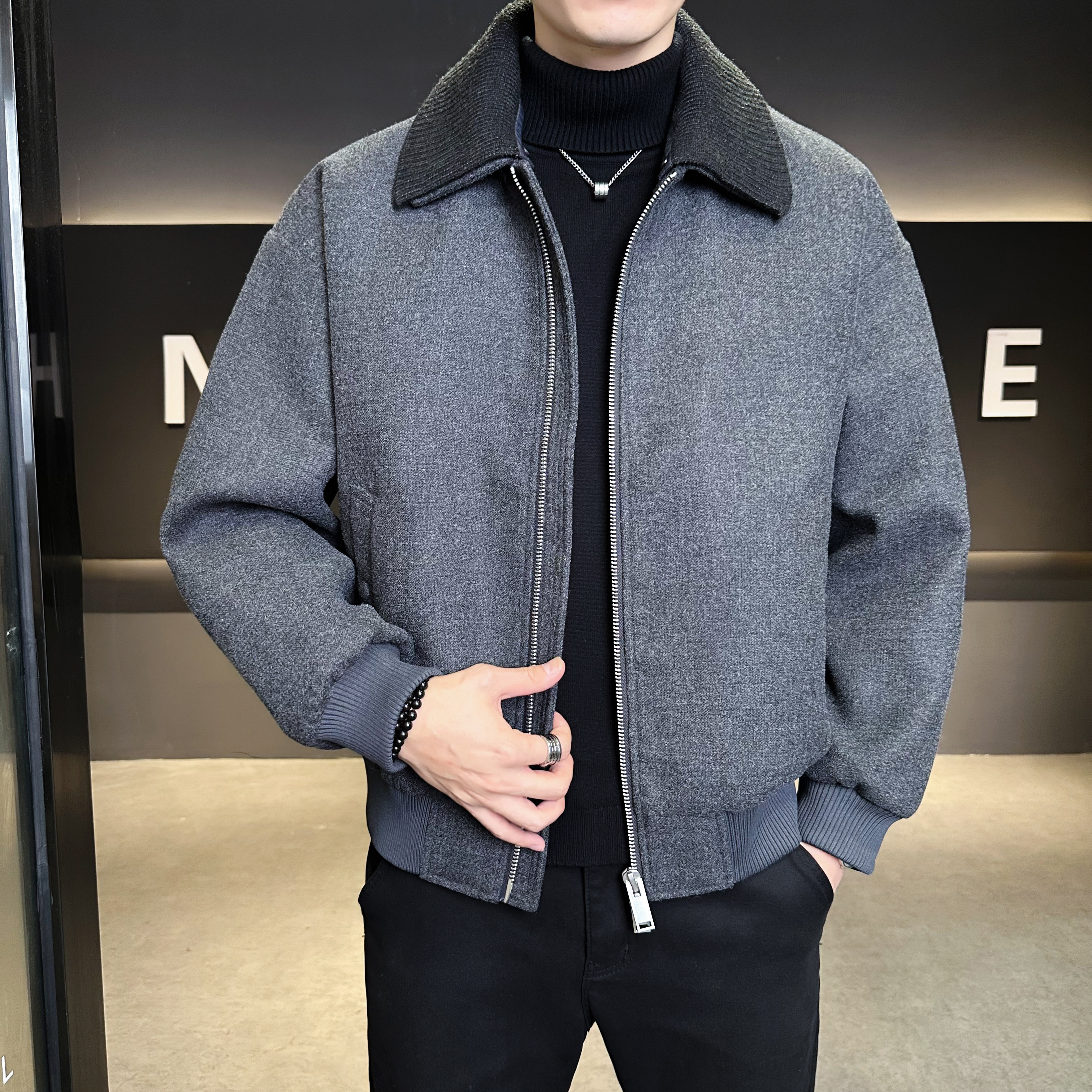 呢子夹克羽绒服毛线双领可脱卸羽绒衣6016-25320P350控699,男装夹克,钱塘大厦6016